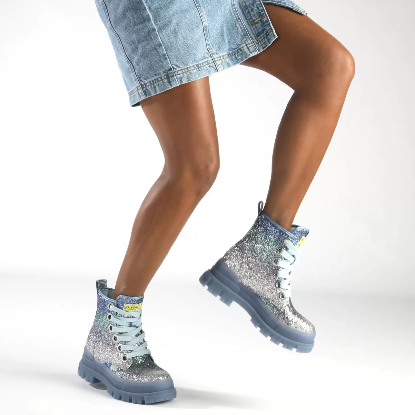 BUFFALO Aspha Lace Up Hi Ankle Boot Vegan Blue Sale