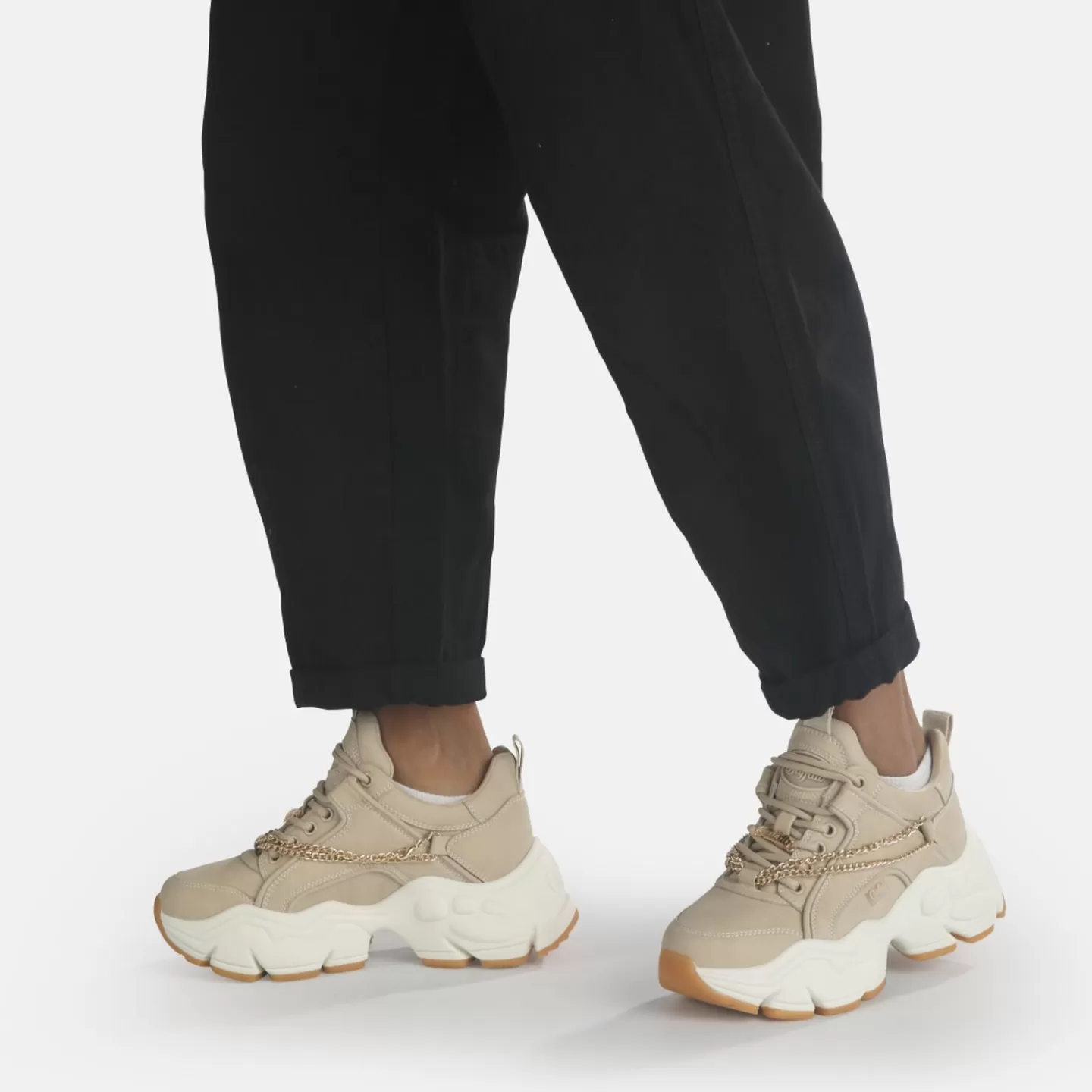 BUFFALO Binary Chain Trainer Low Vegan Beige New