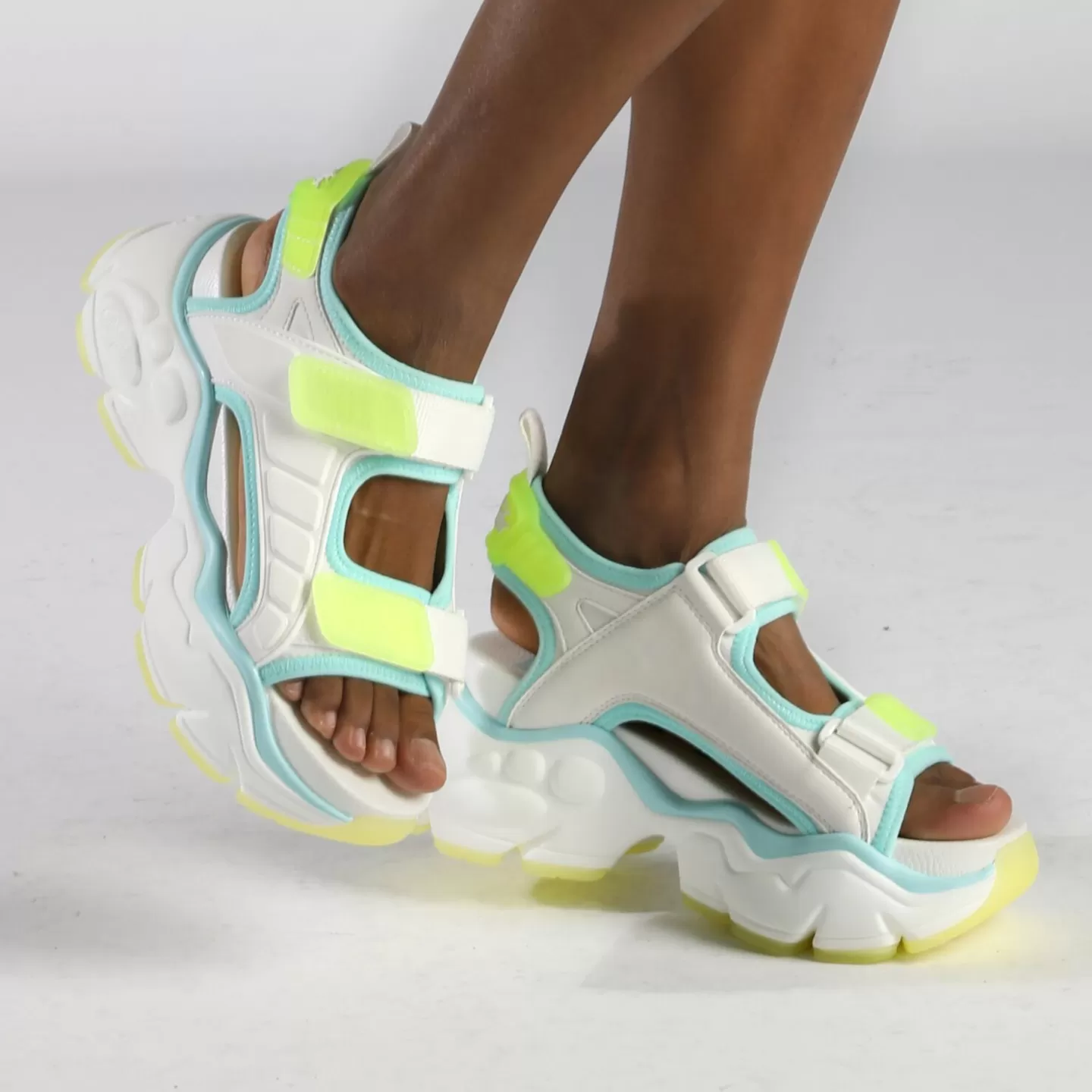 BUFFALO Binary Track Platform Sandal Vegan White Hot