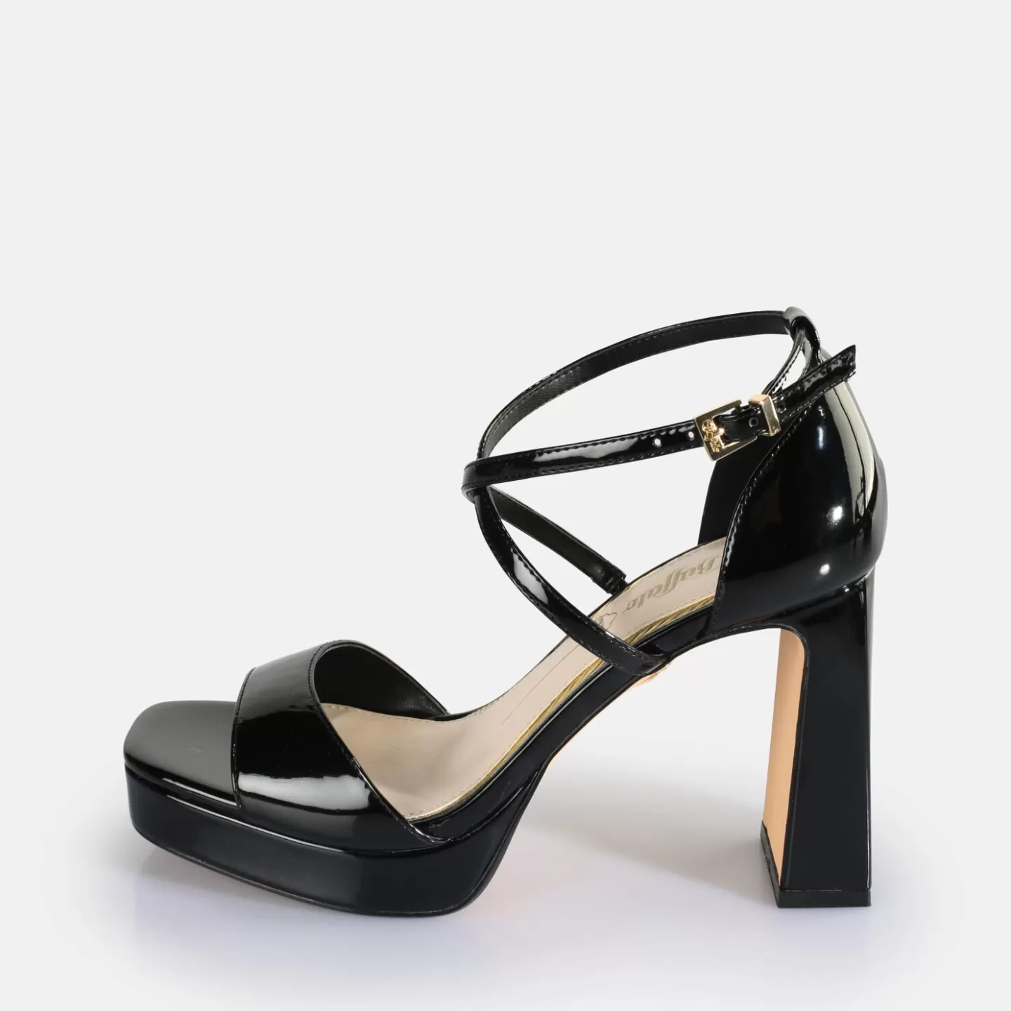 BUFFALO Cherry Neat Heeled Sandals Vegan Black Clearance