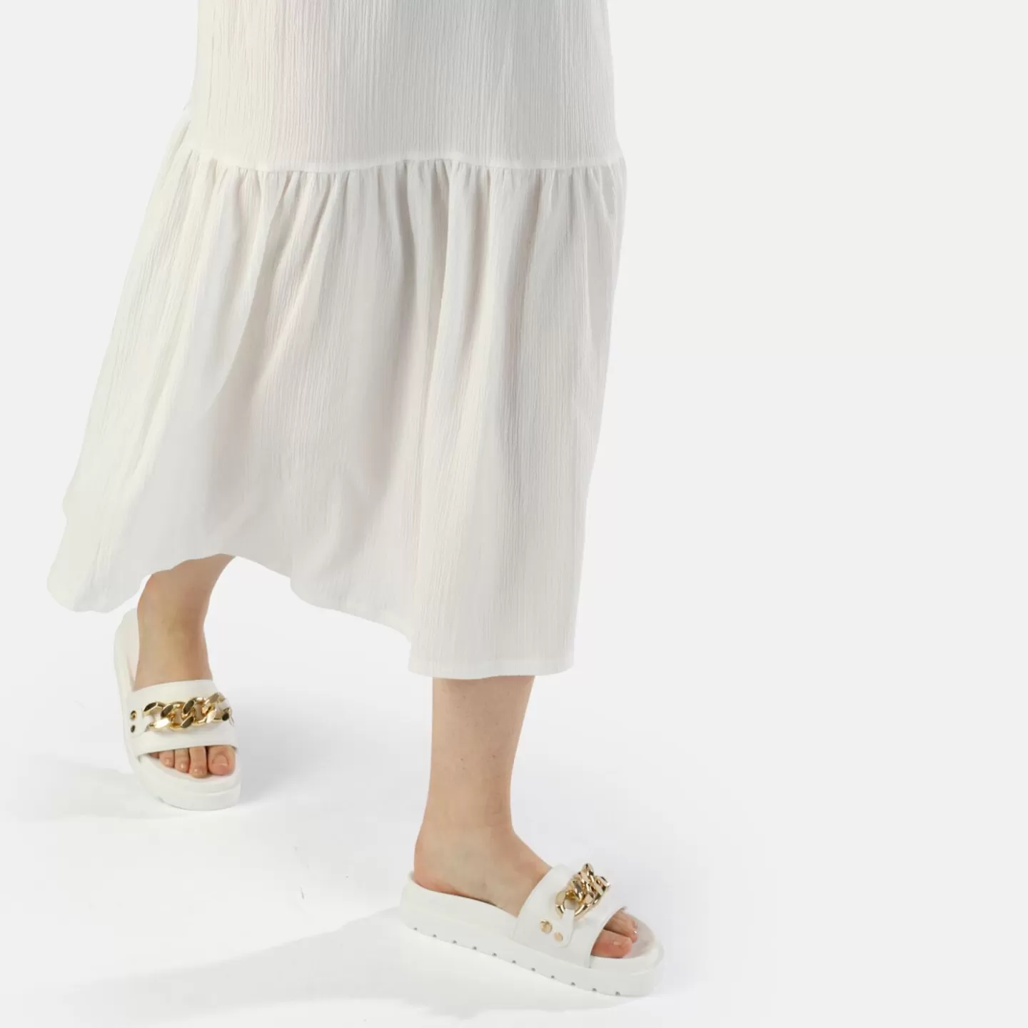 BUFFALO Eve Chain Platform Sandals Vegan White Flash Sale