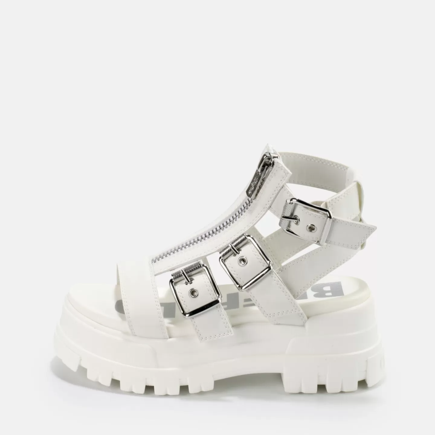 BUFFALO Gld Zip Platform Sandals Vegan White New