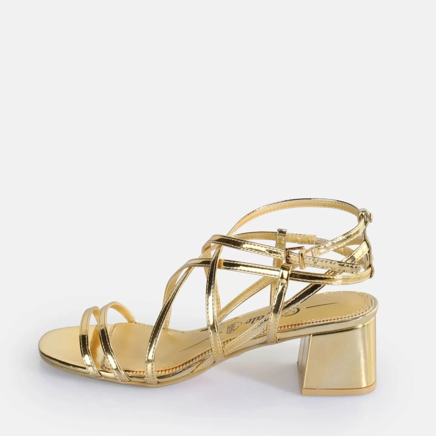 BUFFALO Lilly Cage Heeled Sandals Vegan Gold Cheap