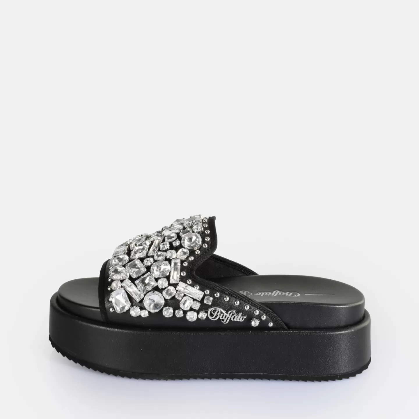 BUFFALO Noa Glam Slide Platform Sandals Vegan Black Flash Sale