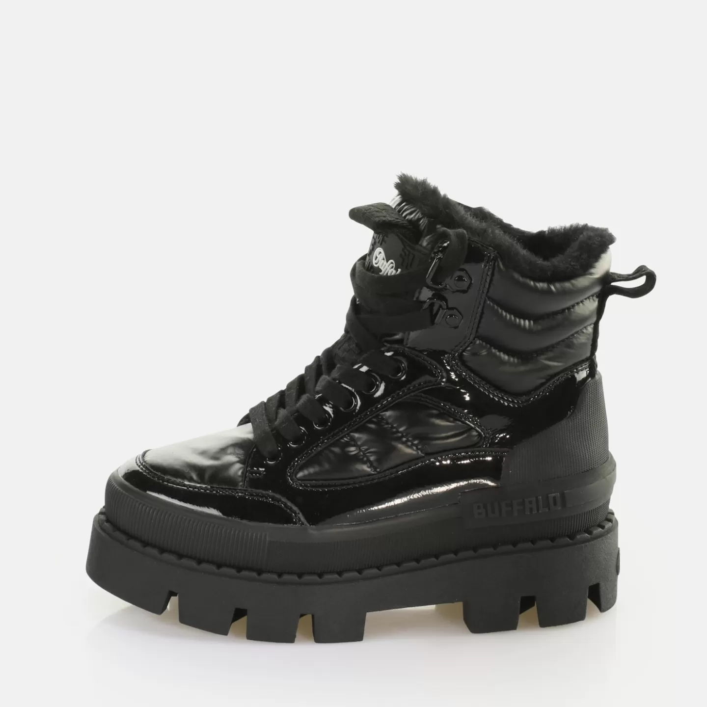 BUFFALO Raven Snow Laceup Mid Ankle-Boot Vegan Black Clearance