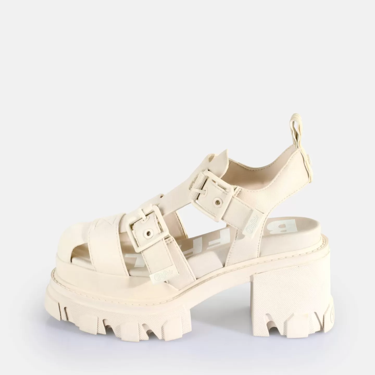 BUFFALO Riot Trawl Heeled Sandals Vegan Cream Hot