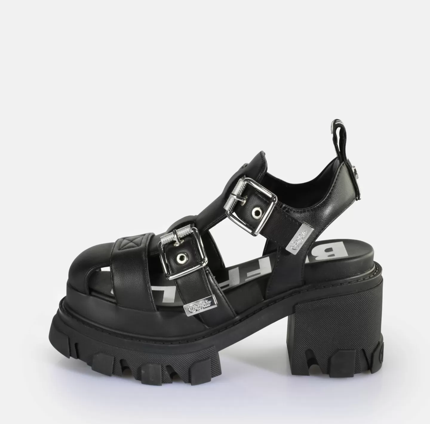 BUFFALO Riot Trawl Heeled Sandals Vegan Black Shop