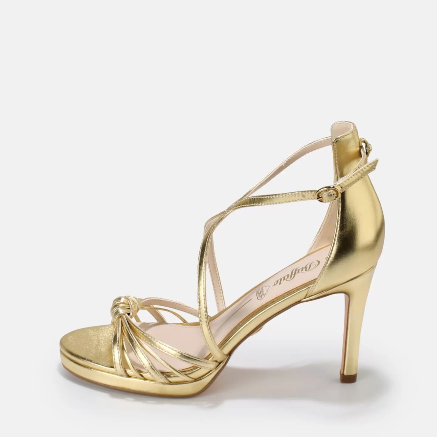 BUFFALO Serena Bow High-Heeled Sandal Vegan Gold Clearance