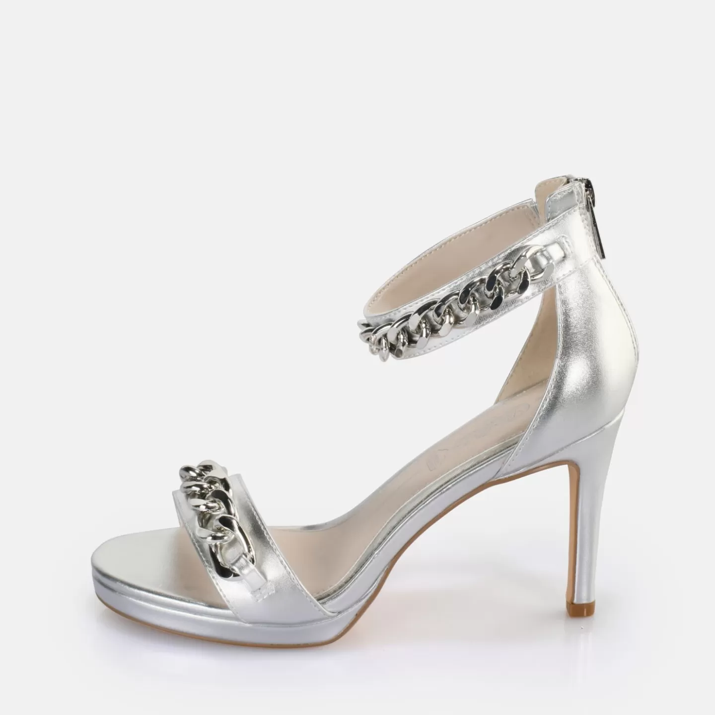 BUFFALO Serena Chain Heeled Sandal Vegan Silver Shop