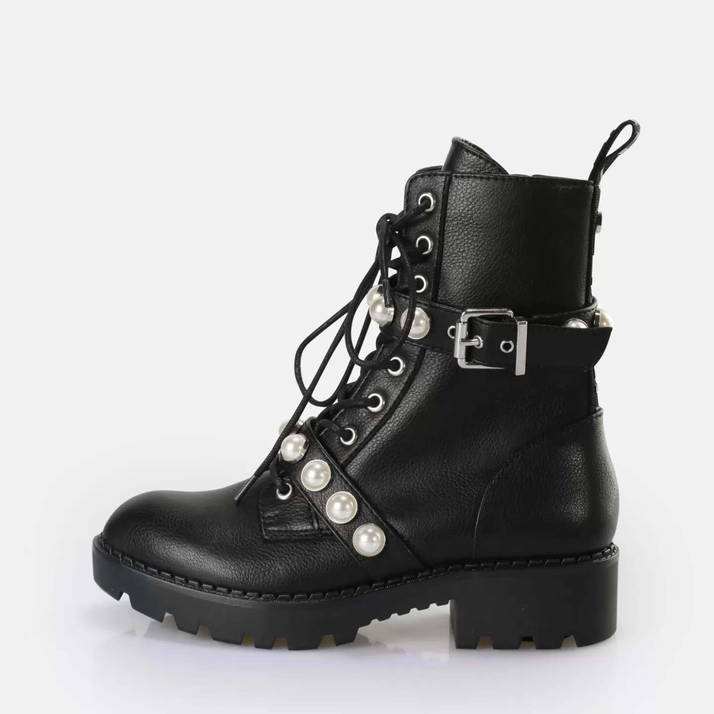 BUFFALO Wave Pearl Laceup Mid Boot Vegan Black Flash Sale