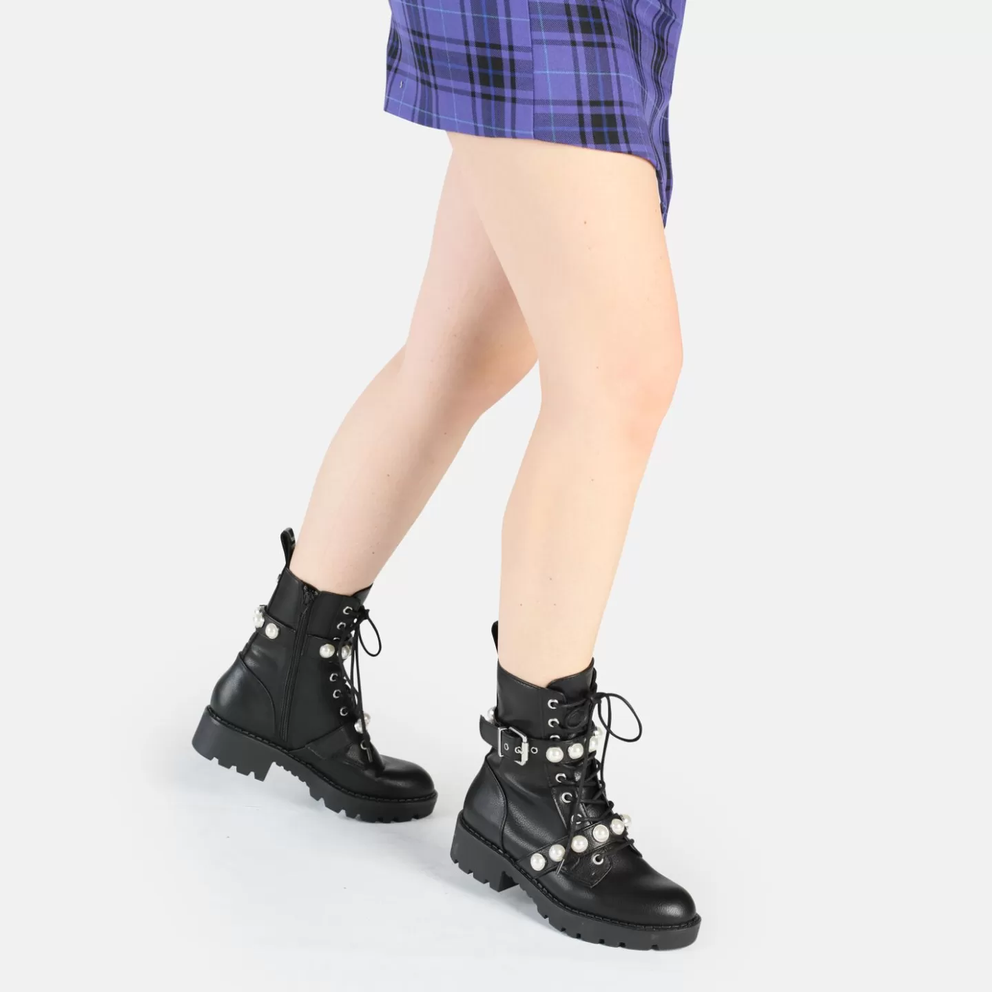 BUFFALO Wave Pearl Laceup Mid Boot Vegan Black Flash Sale